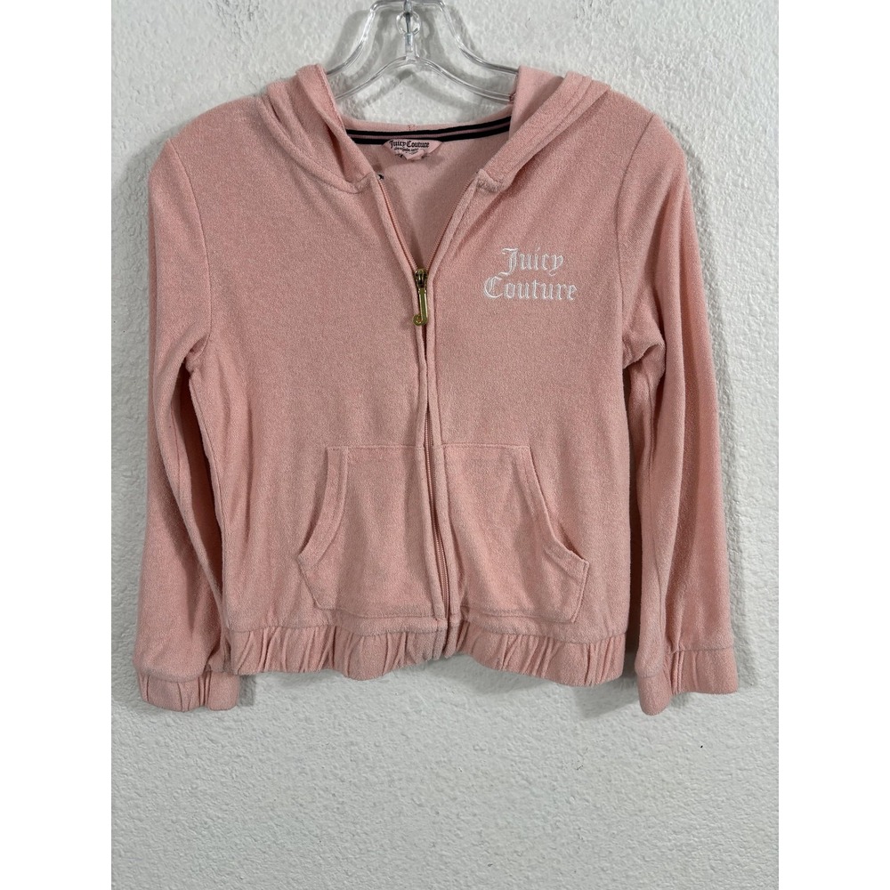 Juicy Couture Hoodie Youth Medium 8-10 Pink Full Zip Terry Embroidered Logo